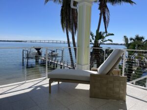 Aluminum patio loungers by the pool